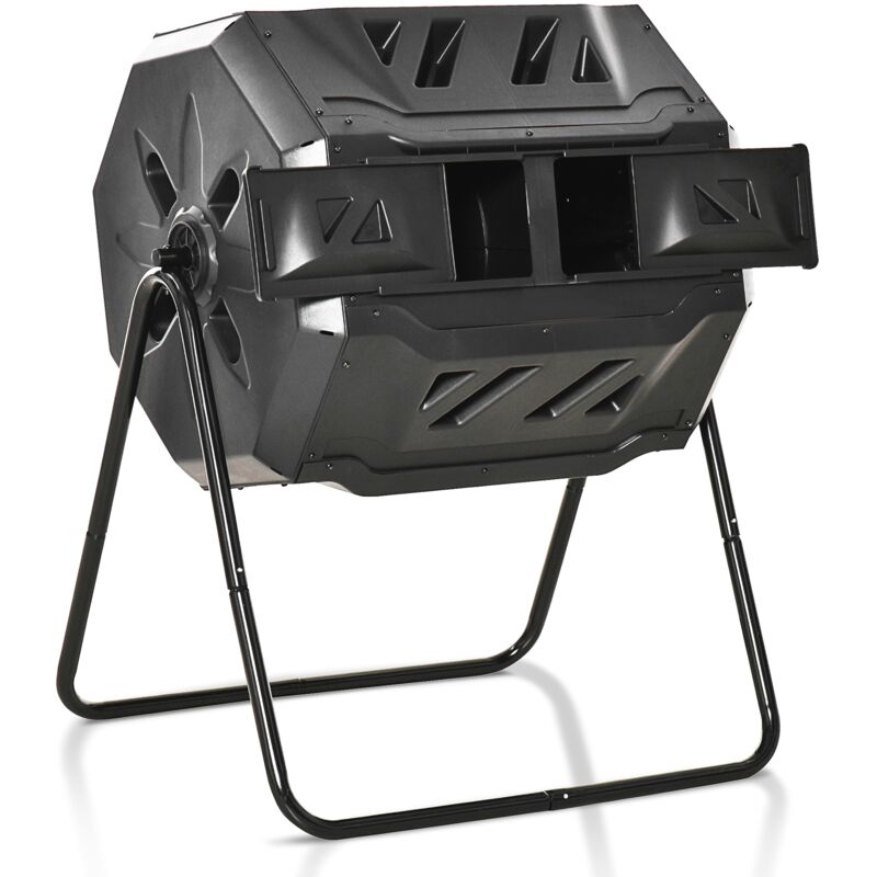 

Compostador de Tambor Giratorio con Capacidad 160 Litros de Doble Cámara y Ventilación Marco de Acero para Residuos Orgánicos Jardín 71x64x92 cm