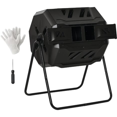 Outsunny Composteur Rotatif à 2 Bacs, Capacité 160 L, Noir, 71 x 65 x 96 cm