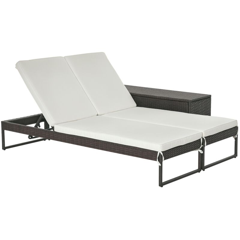 

Outsunny - Conjunto de 2 Tumbonas de Terraza con Mesa Ratán 195x60x86 cm - marrón y blanco crema