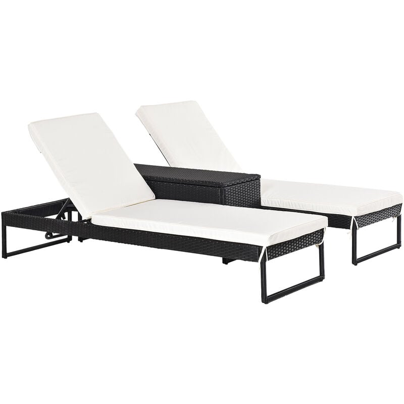 

Outsunny - Conjunto de 2 Tumbonas de Terraza con Mesa Ratán 195x60x86 cm - negro y blanco crema