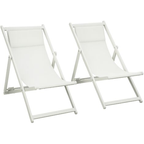 Outsunny conjunto de 2 tumbonas plegables de aluminio tumbonas de jardín con respaldo regulable en 5 posiciones y reposacabezas 58x96,5x91,5 cm