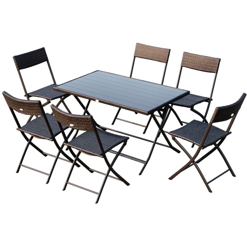 Outsunny Conjunto de Mesa Sillas Muebles Plegable Ratán para Jardín