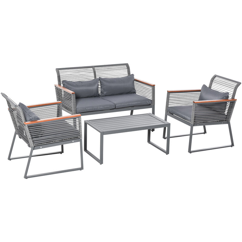 

Outsunny - Conjunto de Muebles de Jardín de 4 Piezas Ratán con Mesa de Café y Sofás Cojines - Gris