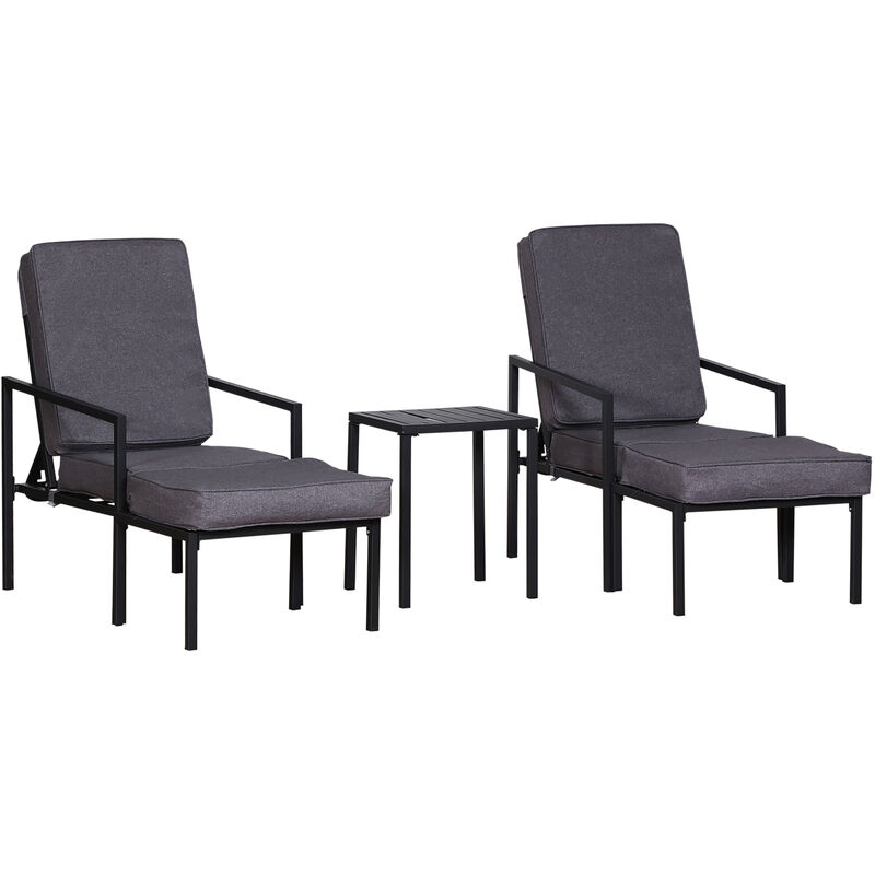 

Outsunny - Conjunto de Muebles de Terraza 2 Sillas 1 mesa y 2 Reposapiés Color Gris y Negro - Negro y Gris