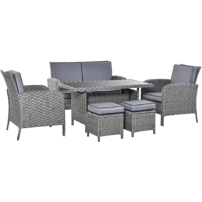 

Outsunny - Conjunto de Muebles Ratán 6 Piezas Mesa Sofás Taburetes Cojines Acolchados Gris - Gris