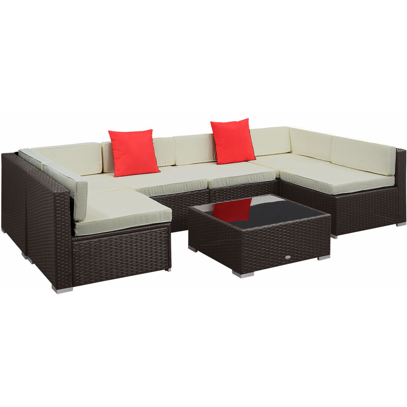 

Outsunny - Conjunto Muebles de Jardín Ratán 7 Piezas Set de Sofás con Mesita Almohada Cojín - Marrón oscuro