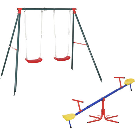 Outsunny conjunto para niños juego de balancín para niños giratorio 360° y columpio doble infantil con cuerda ajustable 184x76x71 cm 239x156x180 cm