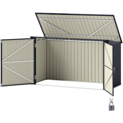 Outsunny Copribidone per 3 Cassonetti da 240L con Coperchio Apribile Grigio