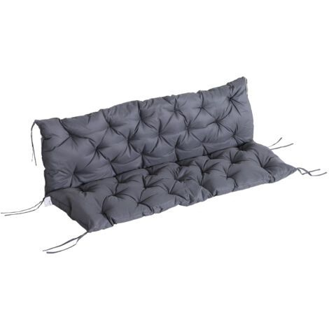Outsunny – Coussin extérieur 150 x 98 x 8 cm – Dossier et assise pour banc, balancelle ou canapé – Tissu polyester et mousse – 6 cordons d'attache gris