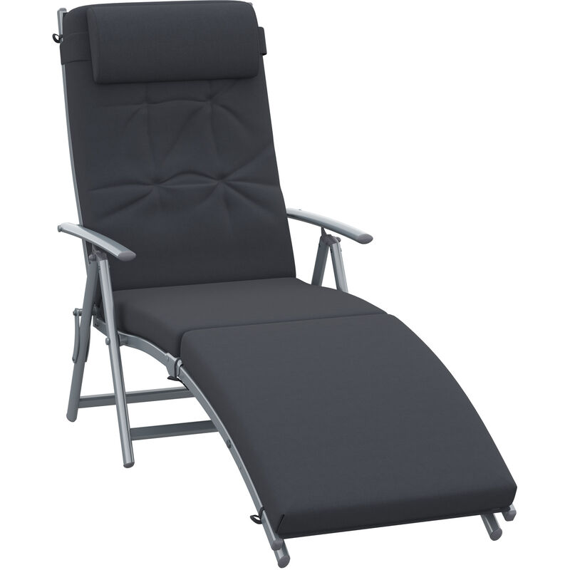Cushioned Folding Sun Lounger Adjustable Back Steel Frame Pillow Black - Outsunny