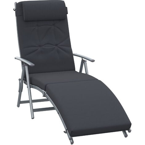Outsunny Cushioned Folding Sun Lounger Adjustable Back Steel Frame Pillow Black