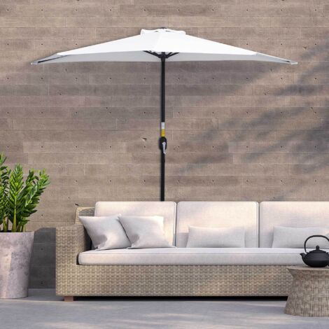 Outsunny Demi-Parasol Ø 2,6 m, parasol de balcon 5 entretoises acier polyester crème