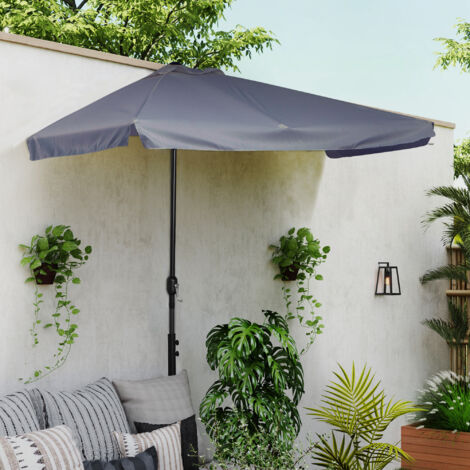 Outsunny Demi parasol - parasol de balcon 5 entretoises métal 2,3 x 1,3 x 2,49 m polyester haute densité gris