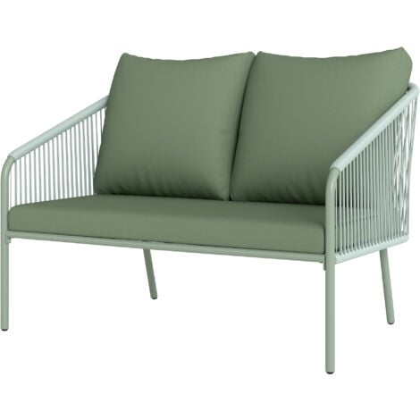 Outsunny Divano da Esterno 2 Posti in Rattan Stile Boho con Cuscini Verde
