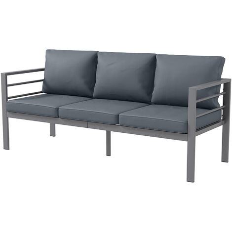 Outsunny Divano da Esterno 3 Posti in Alluminio Grigio con Cuscini
