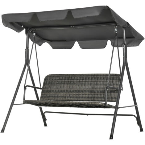 Outsunny Dondolo 3 Posti in Rattan PE con Tettuccio Regolabile Grigio