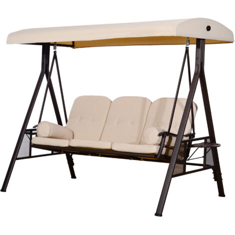Outsunny Dondolo da Giardino 3 Posti con Portabicchieri e Cuscini Beige