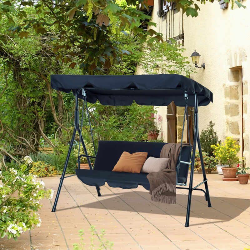 Outsunny Dondolo da Giardino con Tettuccio Parasole Inclinabile in Tessuto di Poliestere Grirgio 172/×110/×152cm