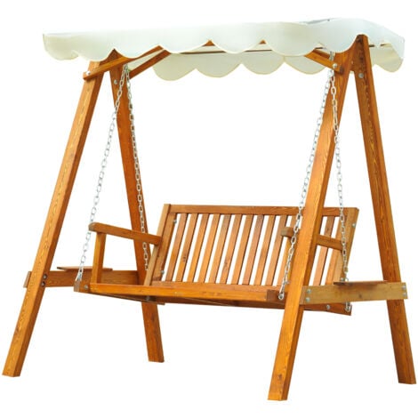 Outsunny Dondolo da Giardino con Parasole in Tessuto Legno Massello