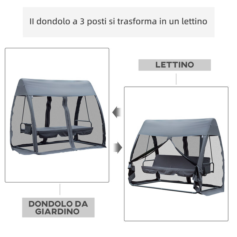 Beige 120x70x85cm Outsunny Panchina a Dondolo da Giardino a 2 Posti in Metallo e Tessuto Traspirante
