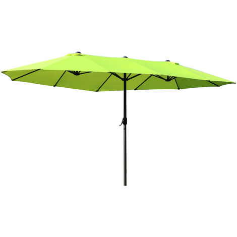 Outsunny Doppelsonnenschirm 455 x 265 cm, UV Schutz Sonnenschirm mit Handkurbel, Balkonschirm windfest Kurbelschirm Sonnenschutz für Balkon Garten, Grün
