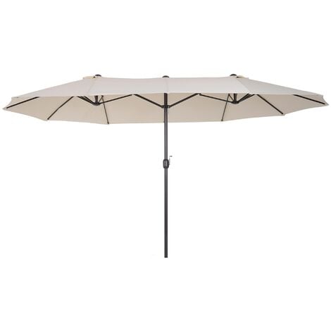 Outsunny Doppelsonnenschirm 455 x 270 cm Gartenschirm mit Handkurbel oval stabil Metallstange Marktschirm Doppelsonnenschirm Terrassenschirm Sonnenschutz für Strand Balkon Terrasse Garten Beige