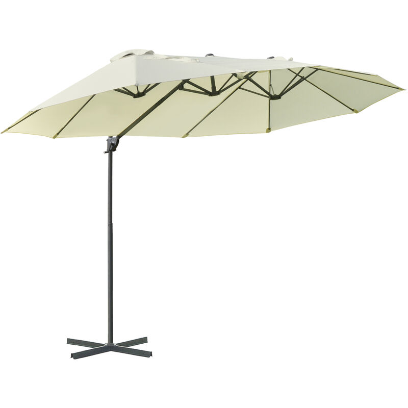 Double Canopy Offset Parasol Umbrella Garden Shade w/ Steel Pole Beige - Outsunny