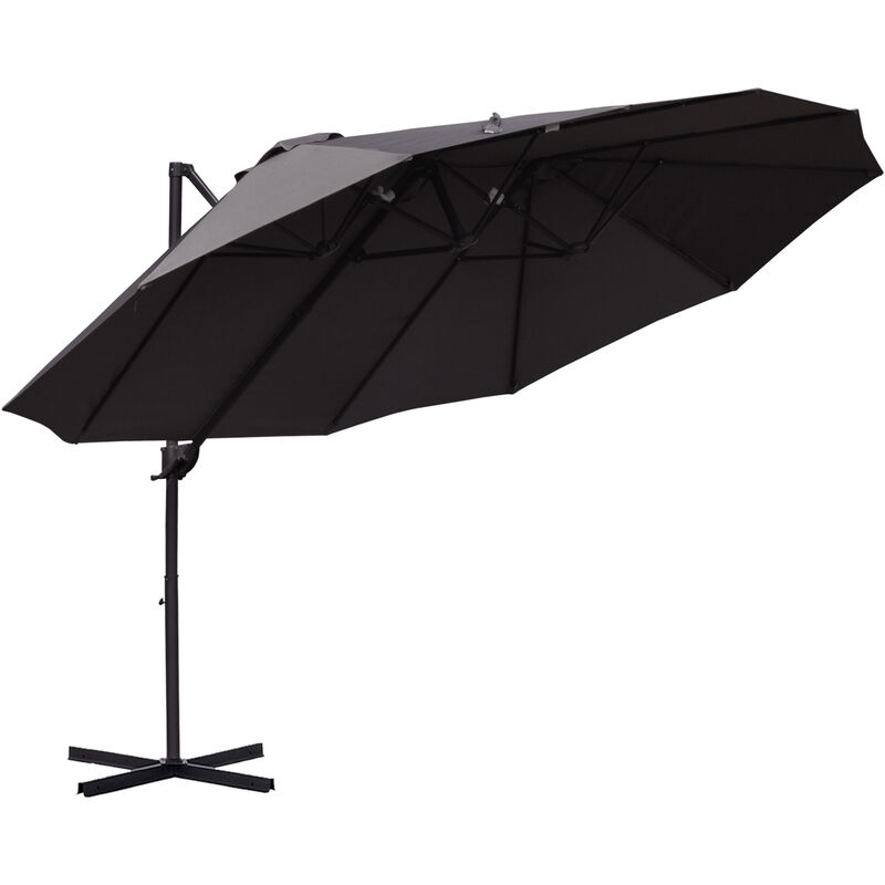 Double Canopy Offset Parasol Umbrella Garden Shade w/ Steel Pole Grey - Outsunny