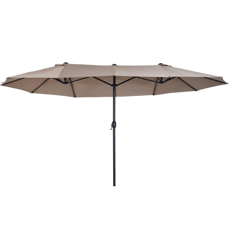 Double Canopy Sun Umbrella Parasol Crank Open Outdoor Patio Shade 4.6M Coffee - Outsunny