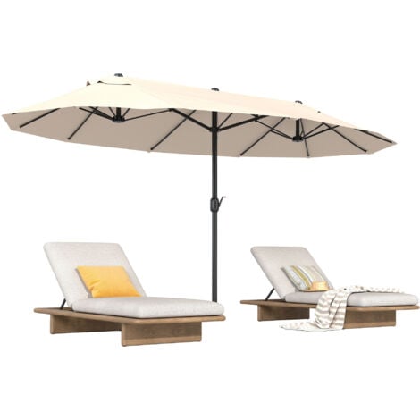 Outsunny Double Canopy Sun Umbrella Parasol Crank Open Outdoor Patio Shade 4.6M Cream White