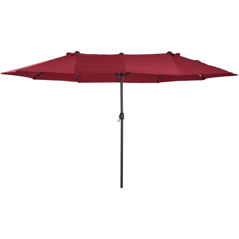 Double Canopy Sun Umbrella Parasol Crank Open Outdoor Patio Shade 4.6M Wine Red - Outsunny
