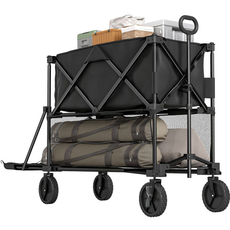 Outsunny - Double Decker Folding Trolley Cart on Wheels, 200KG Capacity Black