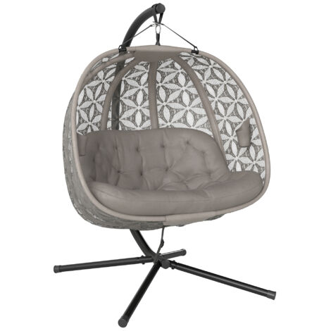 Outsunny Double Hanging Swing Chair w/ Stand & Cup Holders, Brown