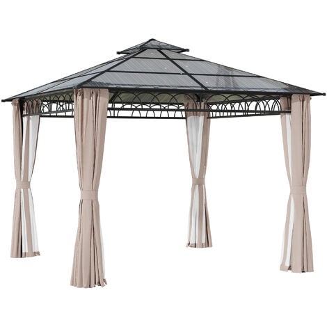Outsunny Double Roof Hard Top Gazebo with Nettings & Curtains 3 x 3 (m)