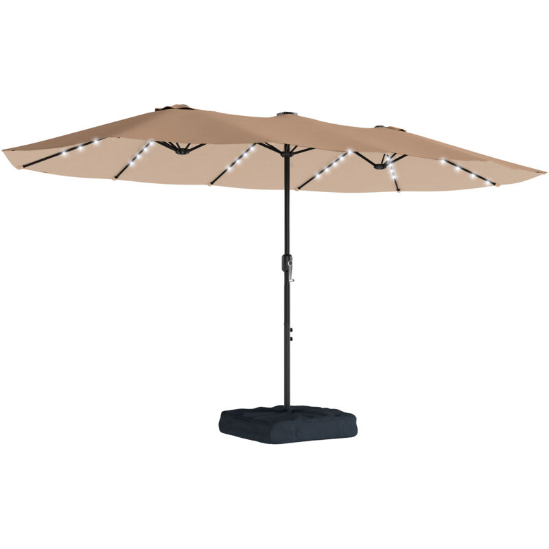 Outsunny Double Sided Garden Parasol w/ 60 Solar LED Lights 4.5m, Khaki