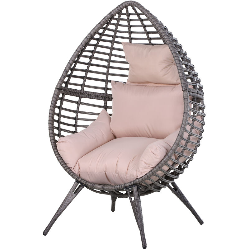 Elegant Teardrop Garden Chair PE Rattan w/ Cushion 4 Legs Steel Frame - Outsunny
