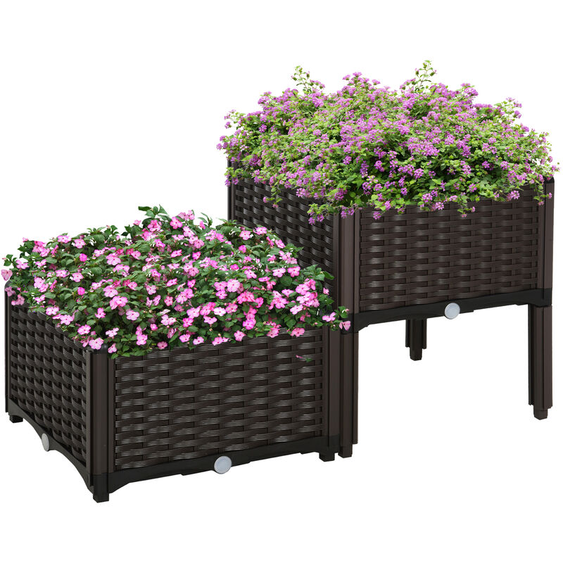 Outsunny - Elevated Flower Bed Vegetable Herb Planter Plastic 2 PCs