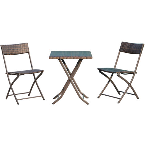 Outsunny Ensemble Meubles de Jardin Design Table carré et chaises Pliables résine tressée Marron - Marron