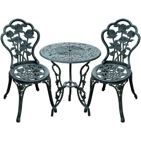 Outsunny – Ensemble table et chaise de jardin 2 places – Aluminium – Table ronde Ø 60cm avec espace parasol – Design néo-rétro bronze
