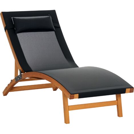 Outsunny Ergonomic Outdoor Chaise w/ Adjustable Back and Pillow for Garden Black