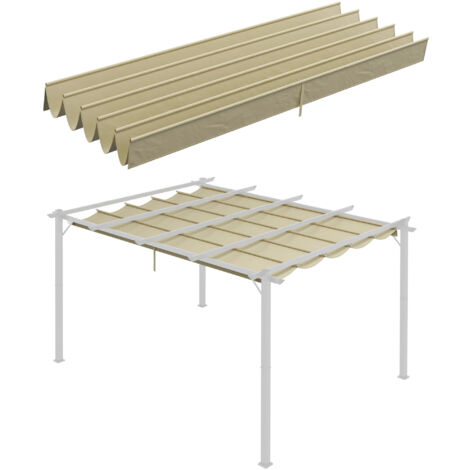 Outsunny Ersatzdach für 4 x 3 m Pergola, wasserdicht einziehbar Welle Überdachung mit Regenabflusslöchern, NUR Schattenabdeckung für Garten, Terrasse, 350 x 260 cm Beige