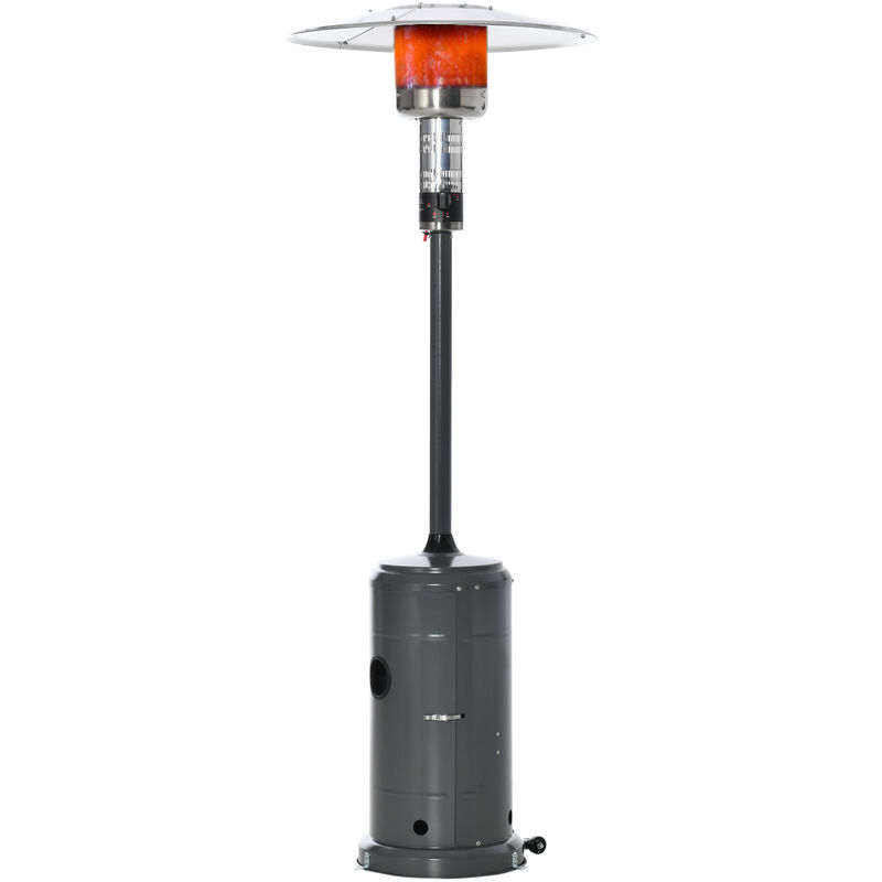 

Estufa de Gas para Exterior 12,5KW Tipo Sombrilla Calefactor de Exteriores con Apagado Automático Manguera Ruedas y Cubierta Ø81,5x225 cm Gris Carbón