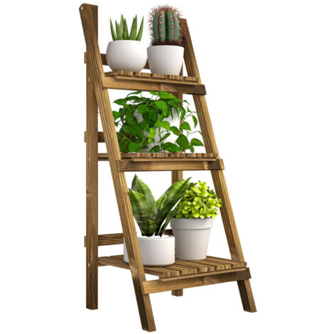 Outsunny Étagère à fleurs support plantes intérieur supports de pots porte plante 3 niveaux pliable bois de sapin 40 x 37 x 93 cm charge max. 40 kg pour intérieur, cour, terrasse, balcon