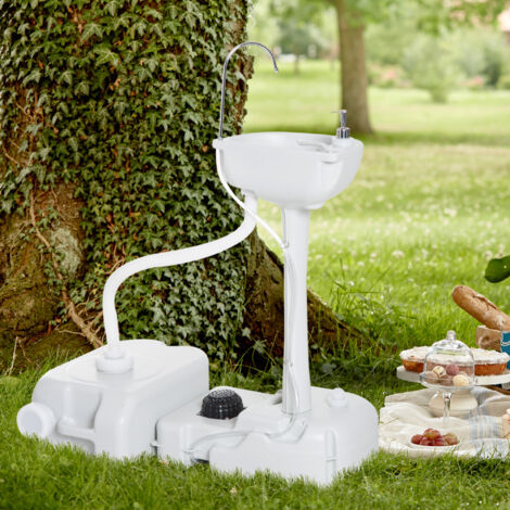 Outsunny Évier à Main Portable Station de Lavage Camping Jardin Extérieur Voyager avec Réservoir d'Eau 17L Pompe à Pied 83 x 50 x 103 cm Gris