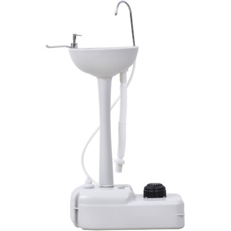 Outsunny Évier camping portable, lavabo mobile avec roues, distributeur savon et porte-serviettes, station lavage extérieur, gris
