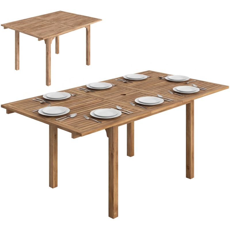 Outsunny Extending Garden Table, Acacia Wood Outdoor Dining Table for 6-8