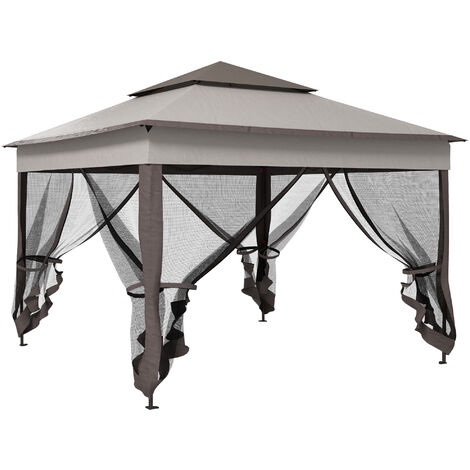 Outsunny Faltpavillon Pavillon Gartenzelt mit Seitenwänden Pop-up-Zelt Gartenpavillon mit Transporttasche Hellgrau 3,25 x 3,25 x 2,7 m