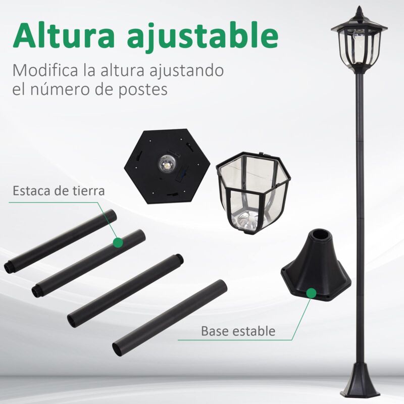 Outsunny Farol Solar de Jard/ín IP44 L/ámpara de Pie con Luces Inteligentes LED para Exteriores Patio Terraza 15x15x120 cm Negro