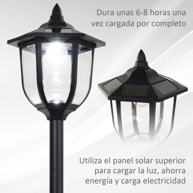 Outsunny Farol Solar de Jard/ín IP44 L/ámpara de Pie con Luces Inteligentes LED para Exteriores Patio Terraza 15x15x120 cm Negro