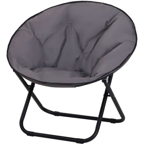 Outsunny Fauteuil Lune Papasan Pliable Jardin 80x80x75cm Cousin Fourni Gris Oxford